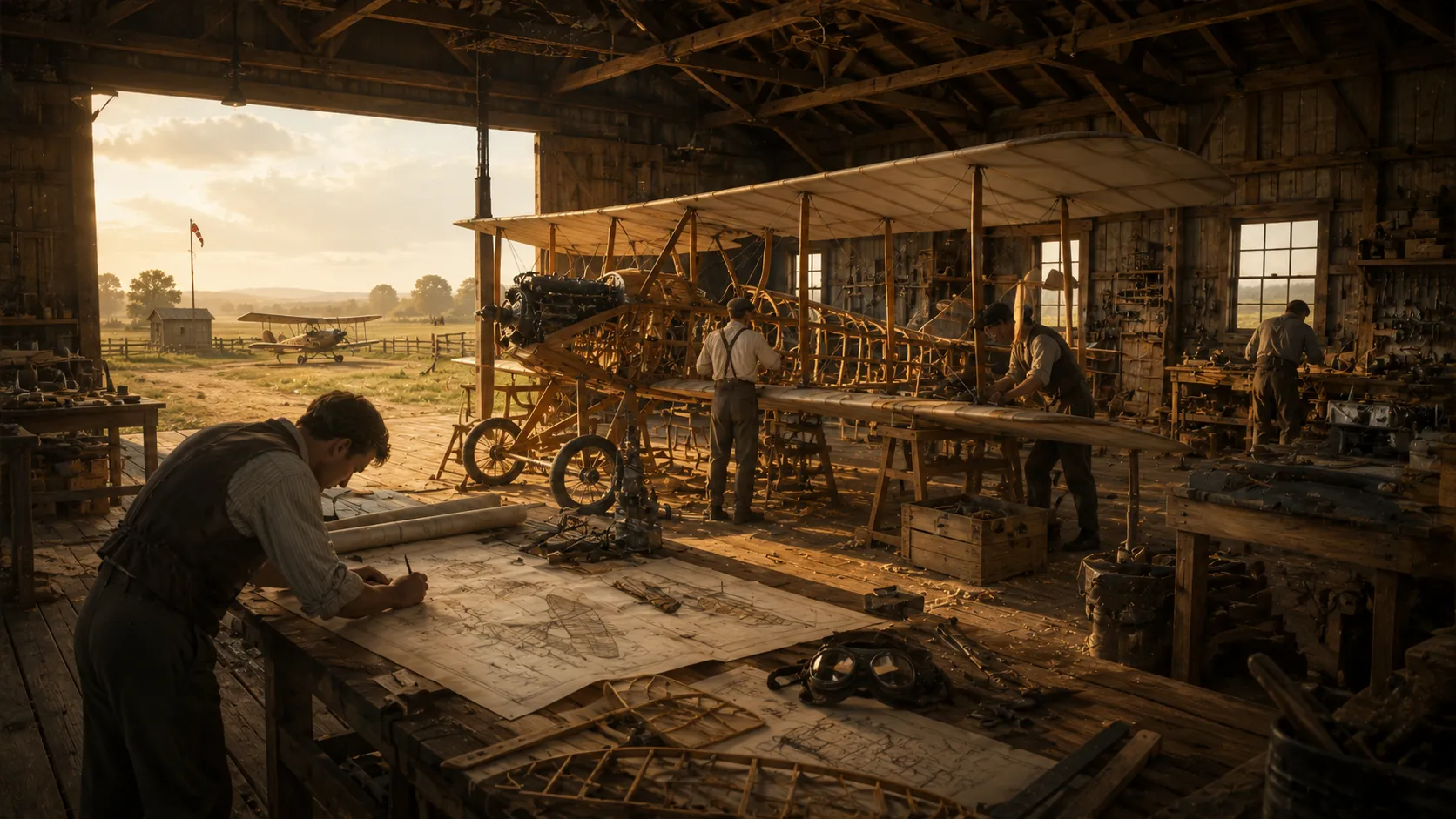 Aircraft frame being designed in workshop
