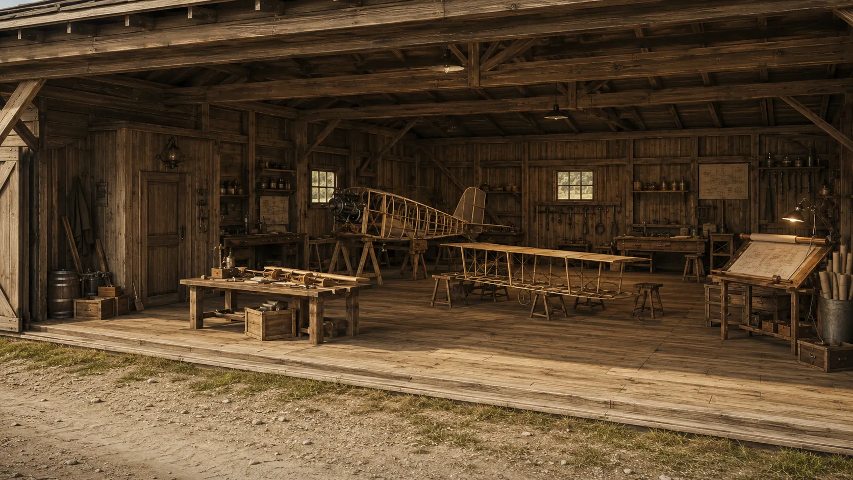 Pioneer aircraft workshop interior